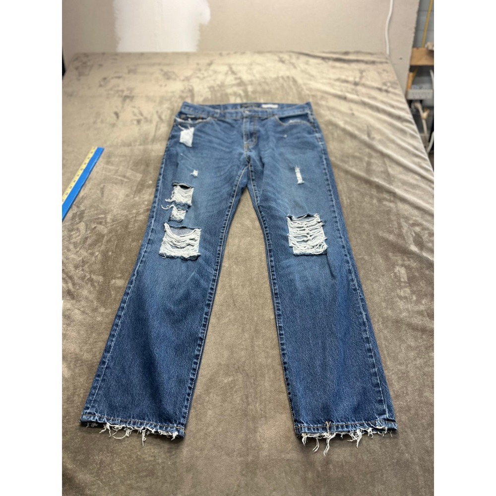 Aeropostale Mens Straight Leg Distressed Ripped Blue Denim Jeans 33x32